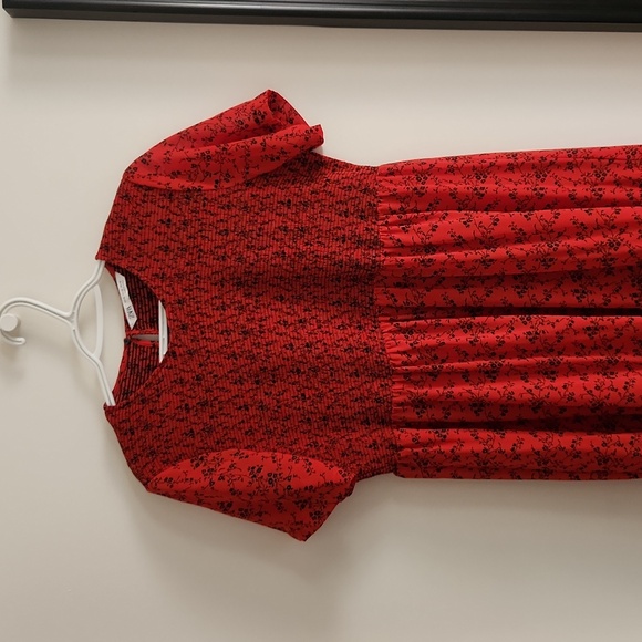 Zara Red and Black Floral Print Chiffon Dress - Picture 3 of 8